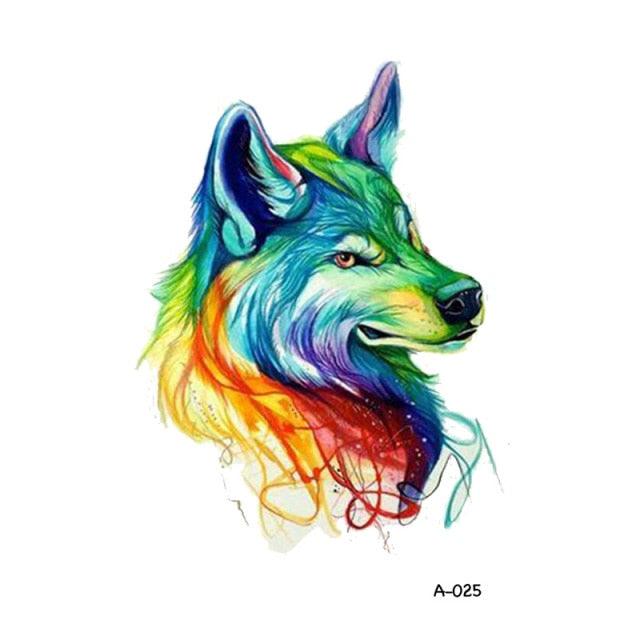Temporary Animal Head Wolf Design Waterproof Body Sticker Fashion Tattoo For Womens Mens