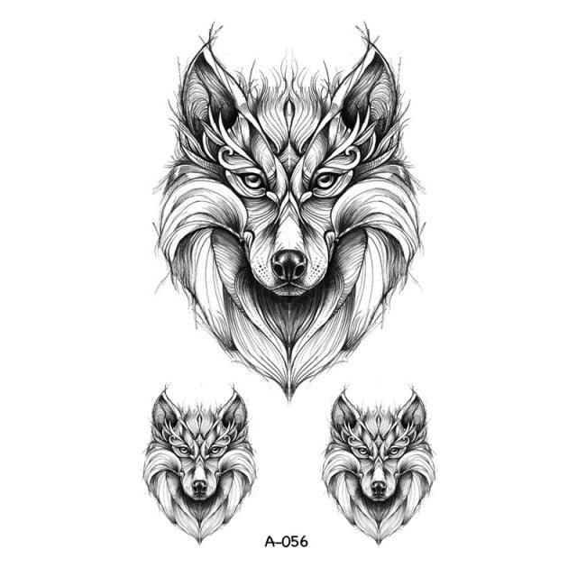 Temporary Animal Head Wolf Design Waterproof Body Sticker Fashion Tattoo For Womens Mens