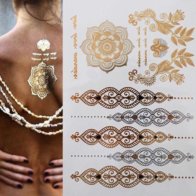 Luxury Metallic Gold Waterproof Temporary Tattoo Feather Elephant Fashion Different Design Tattoos For Womens