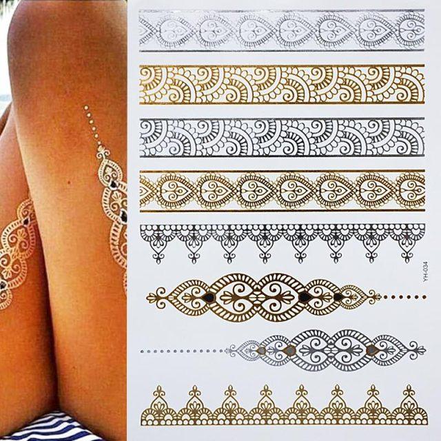 Luxury Metallic Gold Waterproof Temporary Tattoo Feather Elephant Fashion Different Design Tattoos For Womens