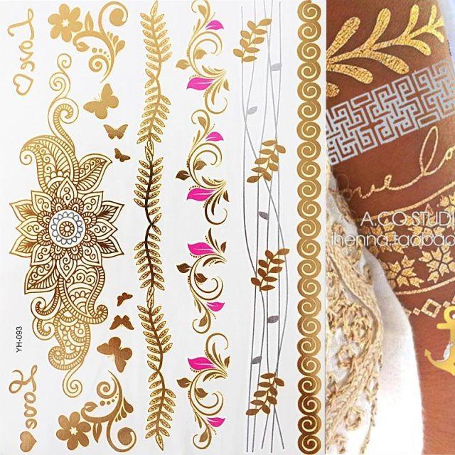 Luxury Metallic Gold Waterproof Temporary Tattoo Feather Elephant Fashion Different Design Tattoos For Womens
