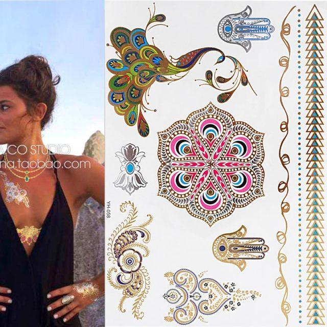 Luxury Metallic Gold Waterproof Temporary Tattoo Feather Elephant Fashion Different Design Tattoos For Womens