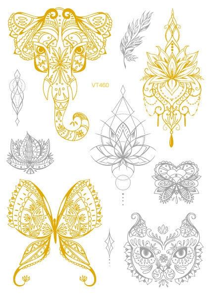 Luxury Metallic Temporary Tattoo Gold Silver Flower Sticker Long Lasting Gold Design For Womens
