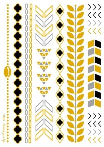 Luxury Metallic Temporary Tattoo Gold Silver Flower Sticker Long Lasting Gold Design For Womens