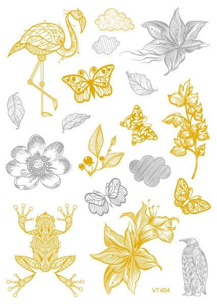 Luxury Metallic Temporary Tattoo Gold Silver Flower Sticker Long Lasting Gold Design For Womens