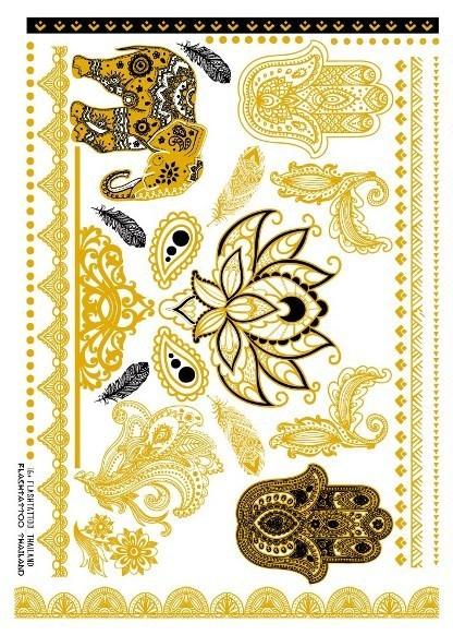 Luxury Metallic Temporary Tattoo Gold Silver Flower Sticker Long Lasting Gold Design For Womens