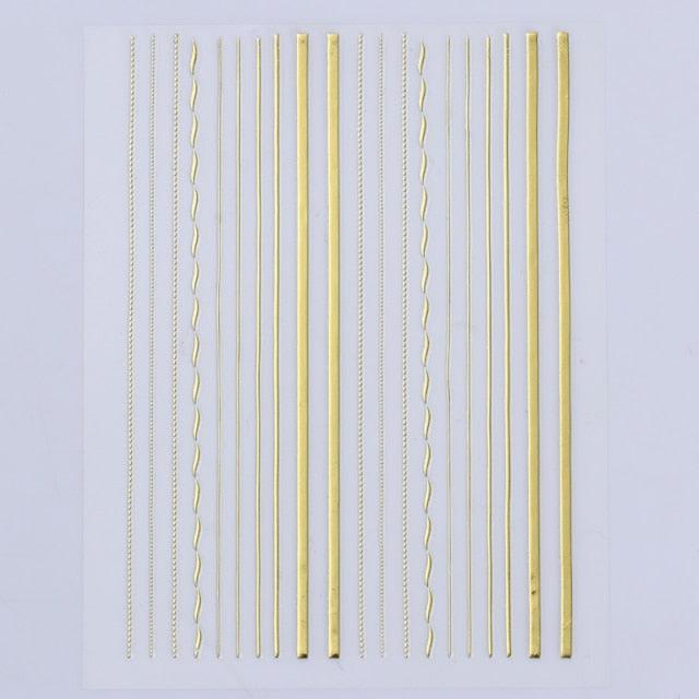 Nail Strip Stickers Black Gold Rose Gold Silver Metal Strip Tape Nail Art Adhesive Foil Tips Nail Sticker Decals Metallic Curve Strip Line Nail Decal Self-Adhesive 3D Wave Design Decoration for Women Girls Tape Nail Art Stickers Decal Decoration