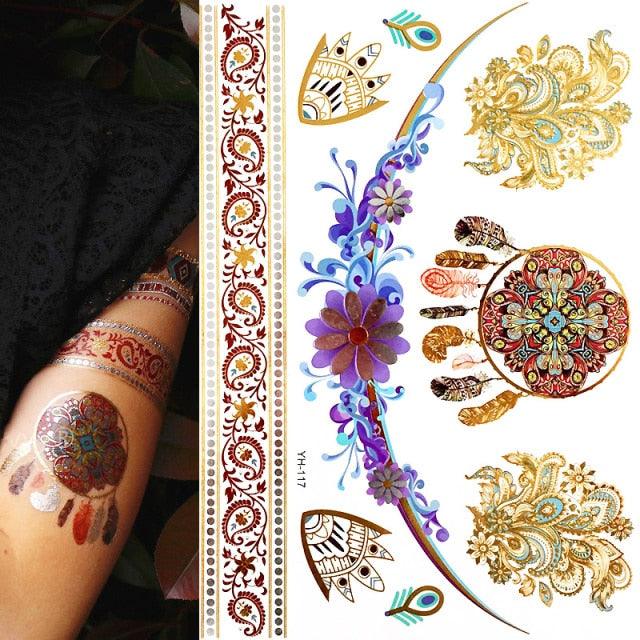 Body Tattoo Art Painting Stickers Glitter Gold Silver Temporary Waterproof Nontoxic Long Lasting Tattoos