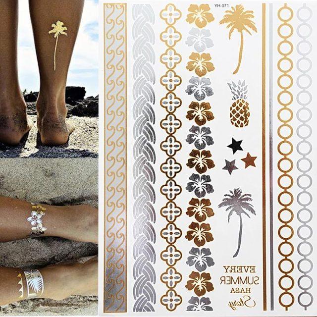 Body Tattoo Art Painting Stickers Glitter Gold Silver Temporary Waterproof Nontoxic Long Lasting Tattoos