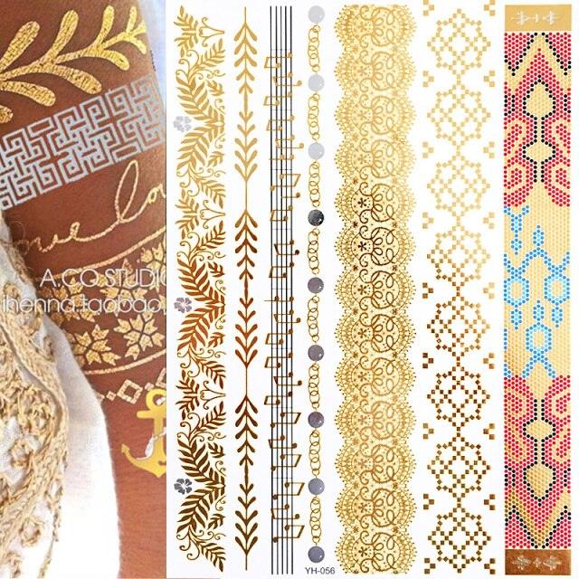 Body Tattoo Art Painting Stickers Glitter Gold Silver Temporary Waterproof Nontoxic Long Lasting Tattoos