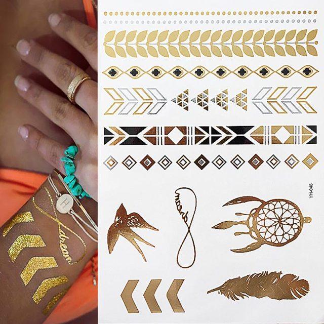 Body Tattoo Art Painting Stickers Glitter Gold Silver Temporary Waterproof Nontoxic Long Lasting Tattoos