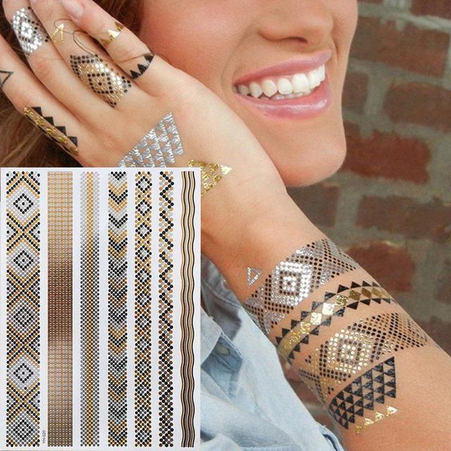 Body Tattoo Art Painting Stickers Glitter Gold Silver Temporary Waterproof Nontoxic Long Lasting Tattoos