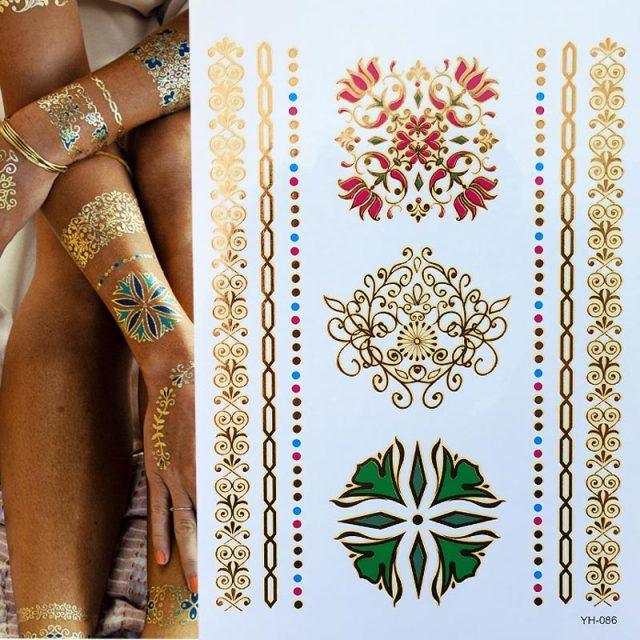 Body Tattoo Art Painting Stickers Glitter Gold Silver Temporary Waterproof Nontoxic Long Lasting Tattoos