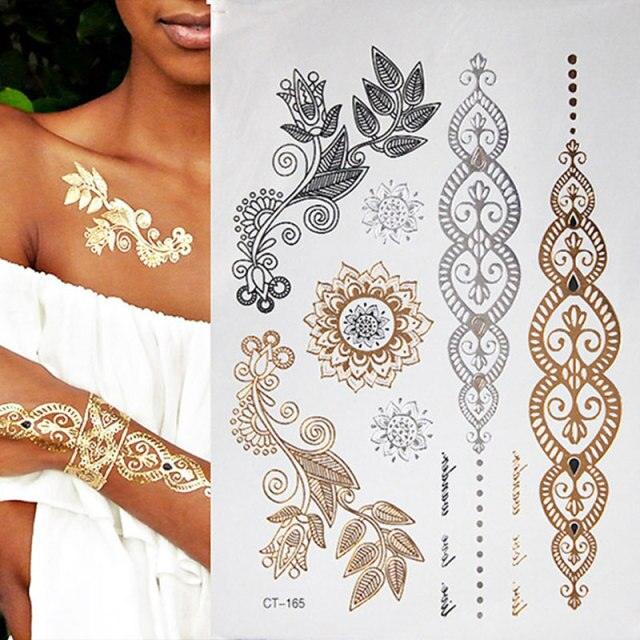 Body Tattoo Art Painting Stickers Glitter Gold Silver Temporary Waterproof Nontoxic Long Lasting Tattoos