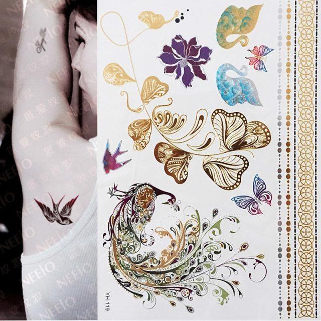 Body Tattoo Art Painting Stickers Glitter Gold Silver Temporary Waterproof Nontoxic Long Lasting Tattoos