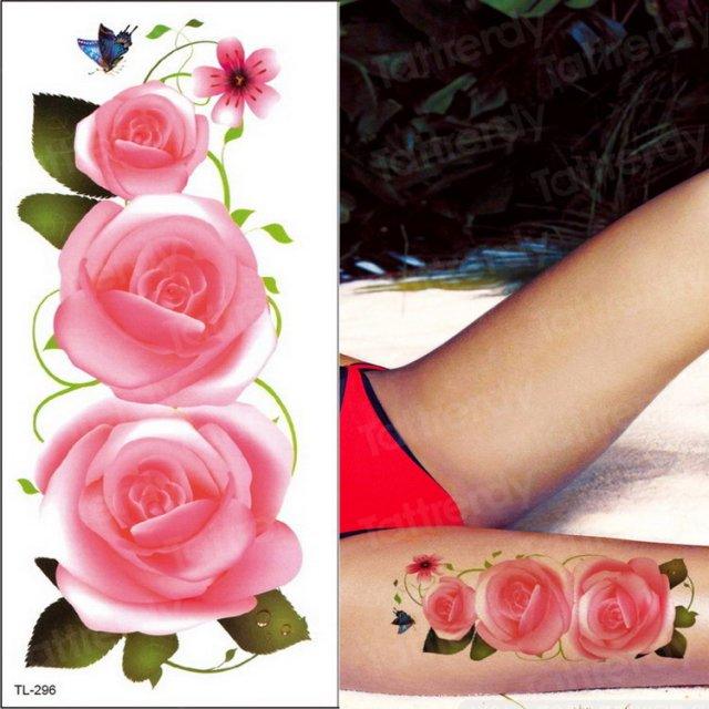 Purple 3D Flower Tattoos Waterproof Luxury Tattoo Rose Lotus Flower Body Art Fashion Stickers For Womens