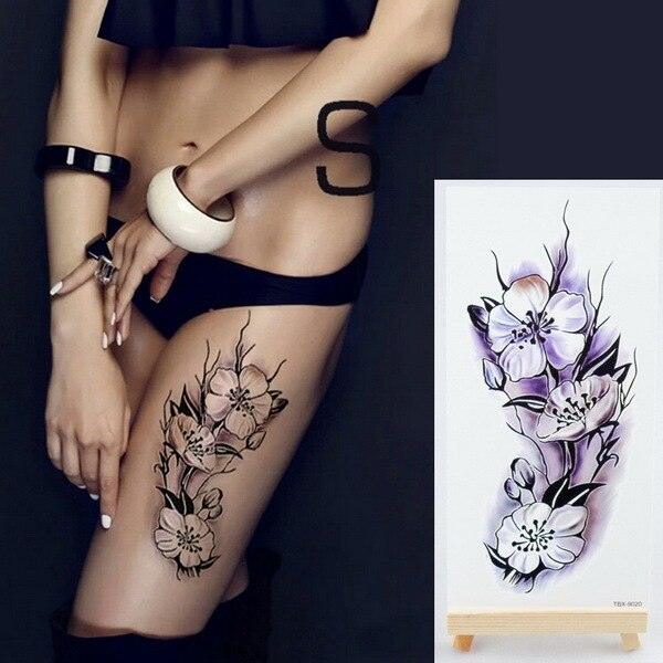 Purple 3D Flower Tattoos Waterproof Luxury Tattoo Rose Lotus Flower Body Art Fashion Stickers For Womens
