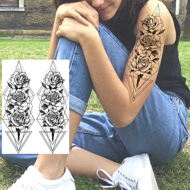 Realistic Tattoos Temporary Womens Flower Sticker Tattoos Waterproof Women Body Art Fake Legs Tattoo Stickers