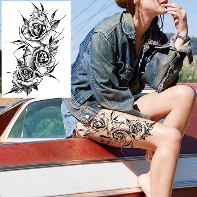 Realistic Tattoos Temporary Womens Flower Sticker Tattoos Waterproof Women Body Art Fake Legs Tattoo Stickers