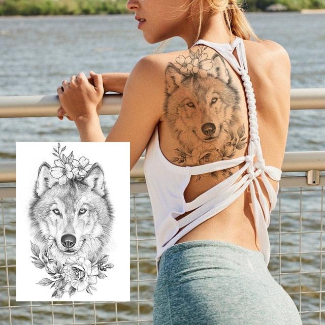 Realistic Big Flower Temporary Waterproof Sticker Tattoos For Body Painting Arm Legs Fake Black Rose Tattoos For Womens