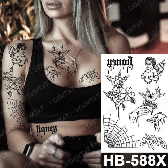 New Big Butterfly Waterproof Temporary Sticker Tattoo Elegant Black Colorful Tattoos Rose For Women Men