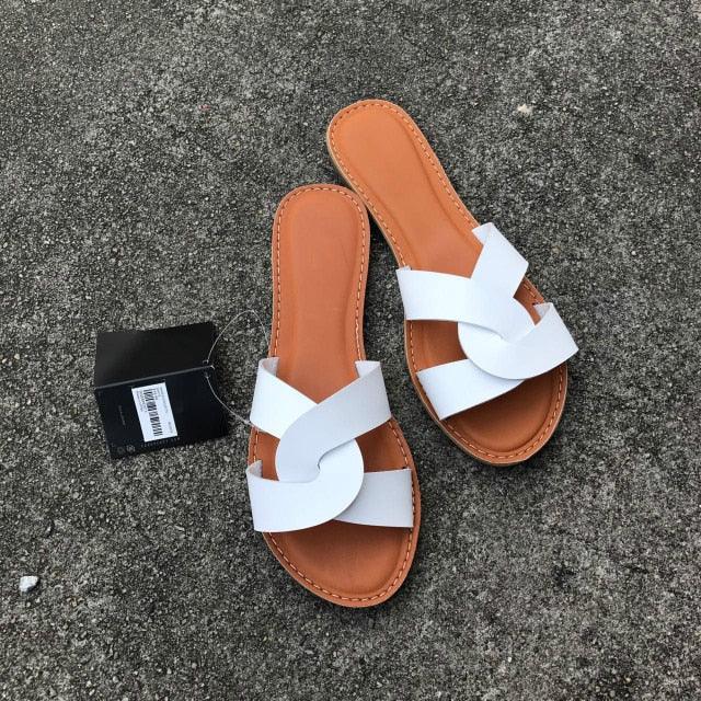 New Slides Women Summer Slippers Outdoor Summer Beach Shoes Fashion Slip-On Woman Slippers Leather Sandals Women's Flip Flops Leather Slide Beach Pool Slipper Sandals