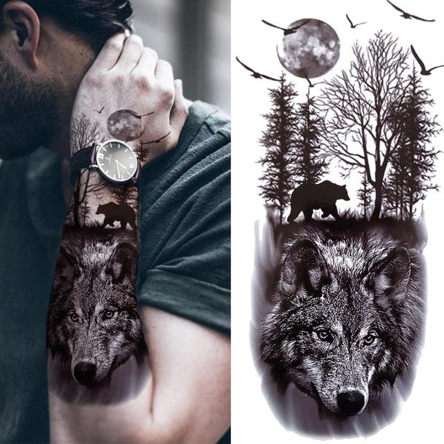 Large Wolf Tiger Black Tattoo Sticker Evil Death Temporary Tattoo Waterproof Big Tattoo Stickers For Mens Womens