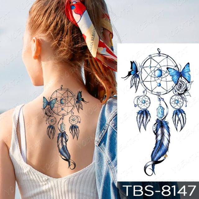 Black Sketchs Flowers Waterproof Temporary Tattoo Sticker Chest Flash Tattoo Wolf Diamond Flower Body Art Arm Fake Tattoo For Womens Men