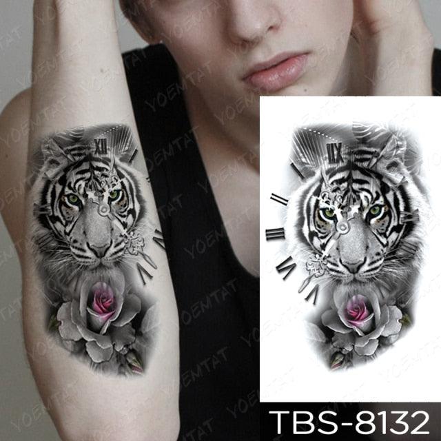 Black Sketchs Flowers Waterproof Temporary Tattoo Sticker Chest Flash Tattoo Wolf Diamond Flower Body Art Arm Fake Tattoo For Womens Men