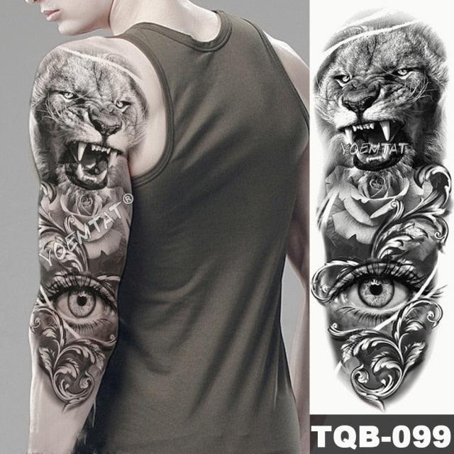Large Tattoo Sleeve Arm Waterproof Temporary Sticker Tiger Fox For Arm Luxury Colorful Design