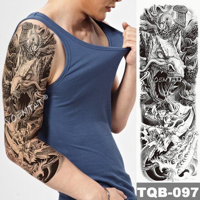 Large Tattoo Sleeve Arm Waterproof Temporary Sticker Tiger Fox For Arm Luxury Colorful Design