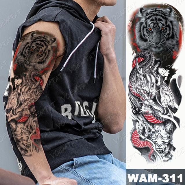 Large Tattoo Sleeve Arm Waterproof Temporary Sticker Tiger Fox For Arm Luxury Colorful Design