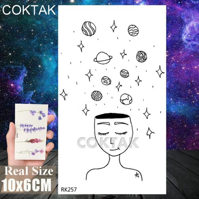 Realistic Small Planets Temporary Tattoos Arm Waterpoof Black Sticker Space Planets For Girls And Boys