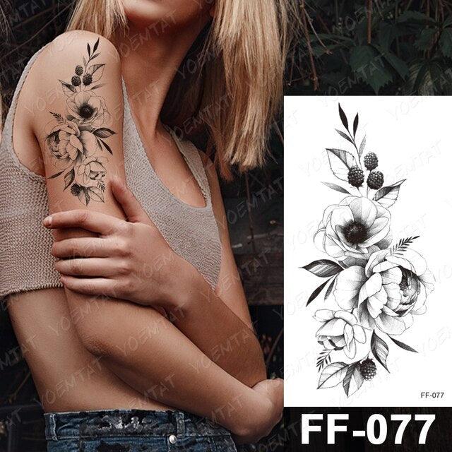 Waterproof Temporary Black Tattoo Sticker Peony Flower Snake Sketch Luxury Big Tattoo For Womens