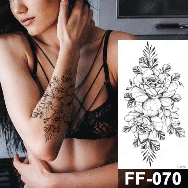 Waterproof Temporary Black Tattoo Sticker Peony Flower Snake Sketch Luxury Big Tattoo For Womens