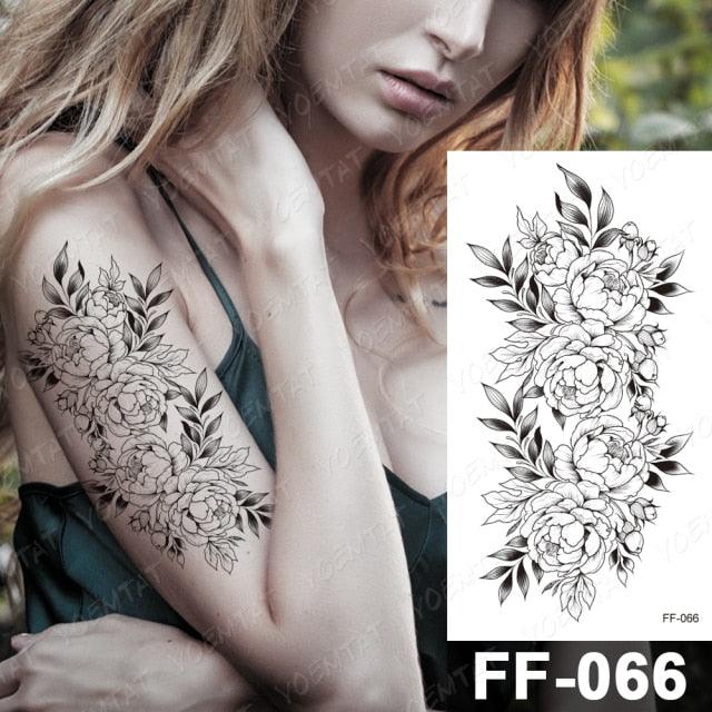 Waterproof Temporary Black Tattoo Sticker Peony Flower Snake Sketch Luxury Big Tattoo For Womens