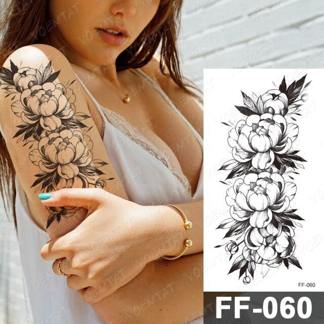 Waterproof Temporary Black Tattoo Sticker Peony Flower Snake Sketch Luxury Big Tattoo For Womens