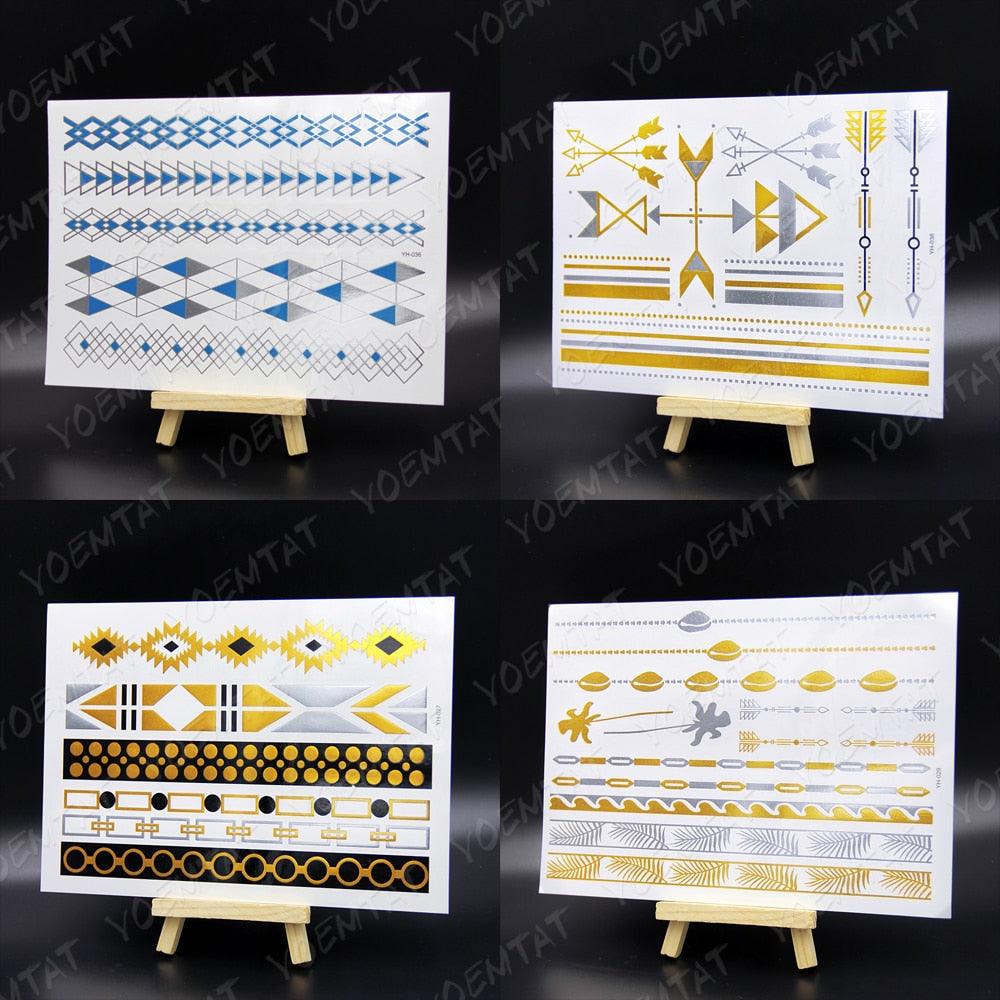 New Waterproof Temporary Tattoo Sticker Golden Silver Flower Jewelry Flash Fashion Different Design Tattoos For Womens