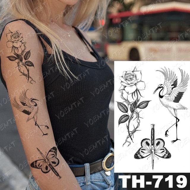 Luxury Big Waterproof Temporary Sticker Tattoo Large Flowers And Animals Body Tattos For Womens