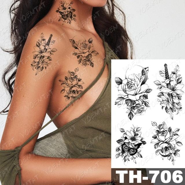 Luxury Big Waterproof Temporary Sticker Tattoo Large Flowers And Animals Body Tattos For Womens