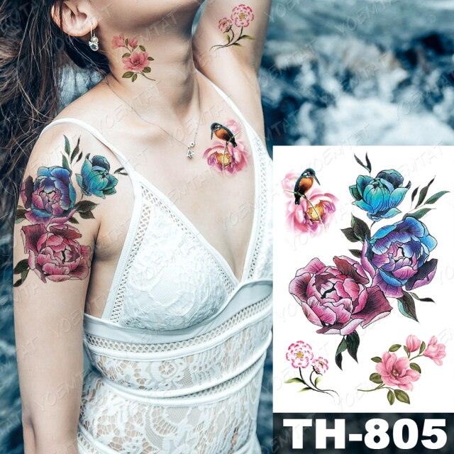 Luxury Big Waterproof Temporary Sticker Tattoo Large Flowers And Animals Body Tattos For Womens