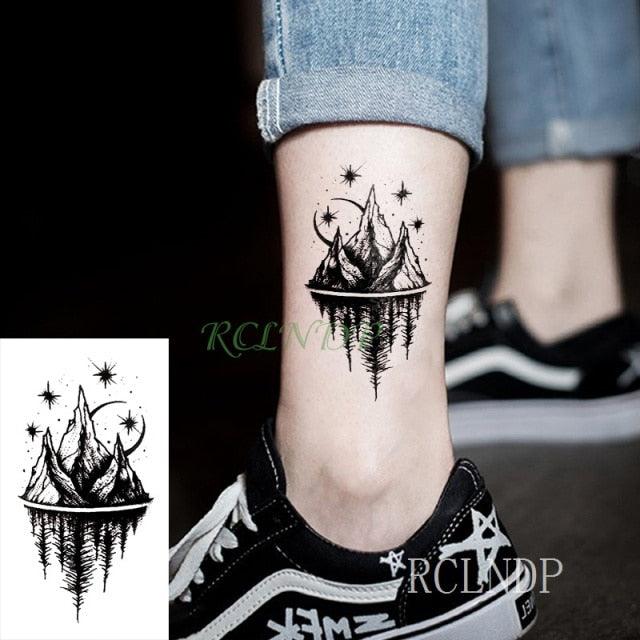 Elegant Black Waterproof Temporary Tattoo Stickers Moon Hill Modern Body Art Stickers Hand Foot High Quality For Womens
