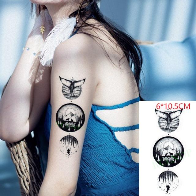 Elegant Black Waterproof Temporary Tattoo Stickers Moon Hill Modern Body Art Stickers Hand Foot High Quality For Womens
