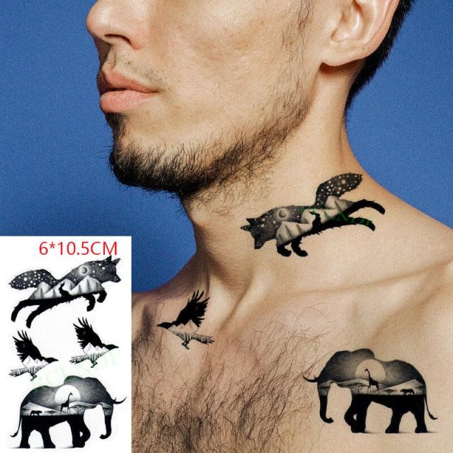 Elegant Black Waterproof Temporary Tattoo Stickers Moon Hill Modern Body Art Stickers Hand Foot High Quality For Womens