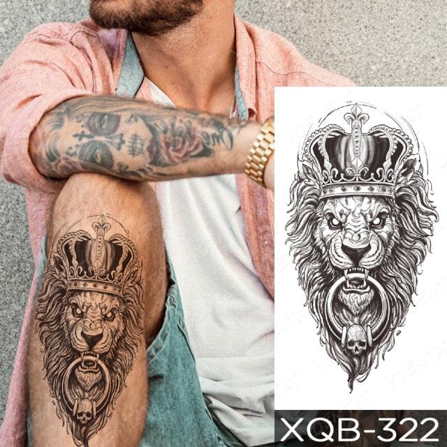 Elegant Black Waterproof Temporary Tattoo Sticker Lion Tiger Bear Flash Tattoos Leopard Wolf Colorful Big Tattoo Stickers For Mens Womens