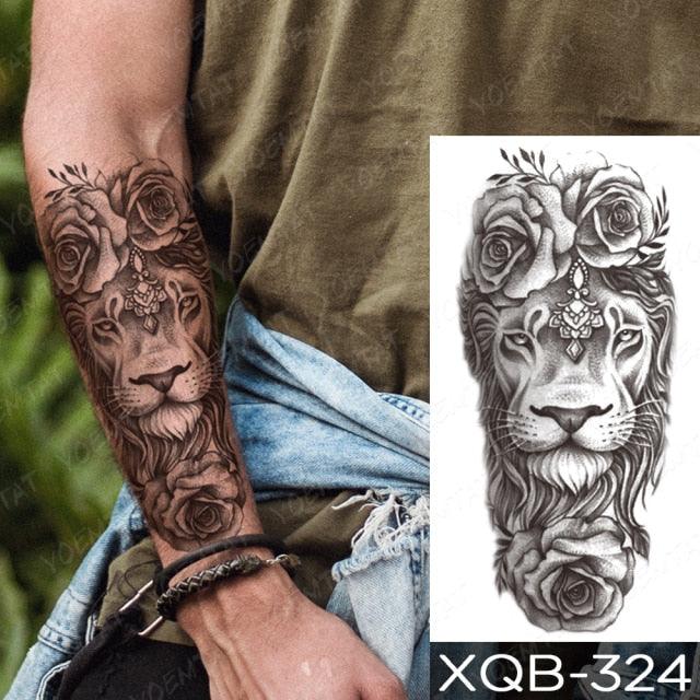 Elegant Black Waterproof Temporary Tattoo Sticker Lion Tiger Bear Flash Tattoos Leopard Wolf Colorful Big Tattoo Stickers For Mens Womens
