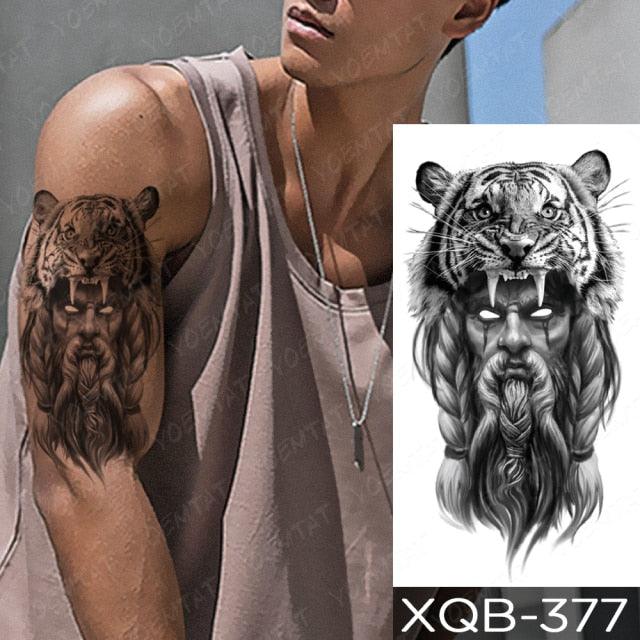 Elegant Black Waterproof Temporary Tattoo Sticker Lion Tiger Bear Flash Tattoos Leopard Wolf Colorful Big Tattoo Stickers For Mens Womens