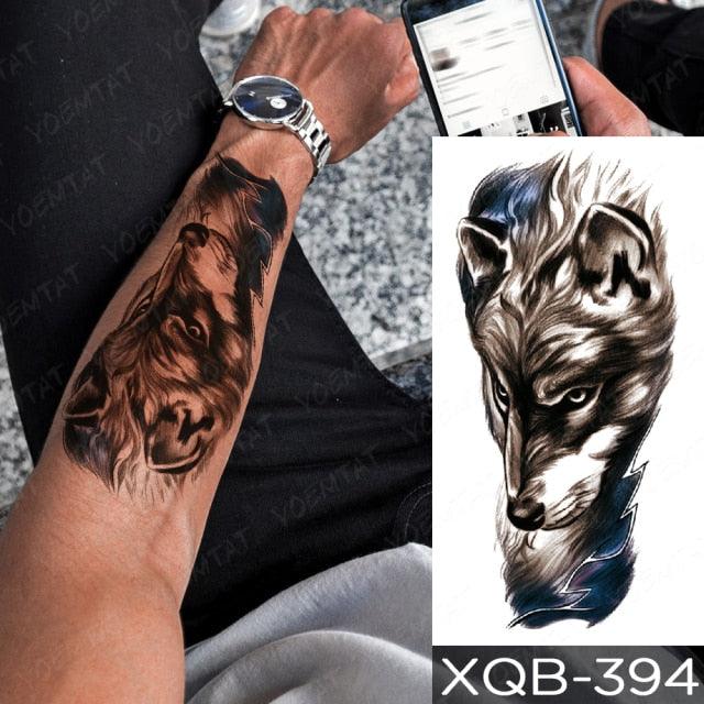 Elegant Black Waterproof Temporary Tattoo Sticker Lion Tiger Bear Flash Tattoos Leopard Wolf Colorful Big Tattoo Stickers For Mens Womens