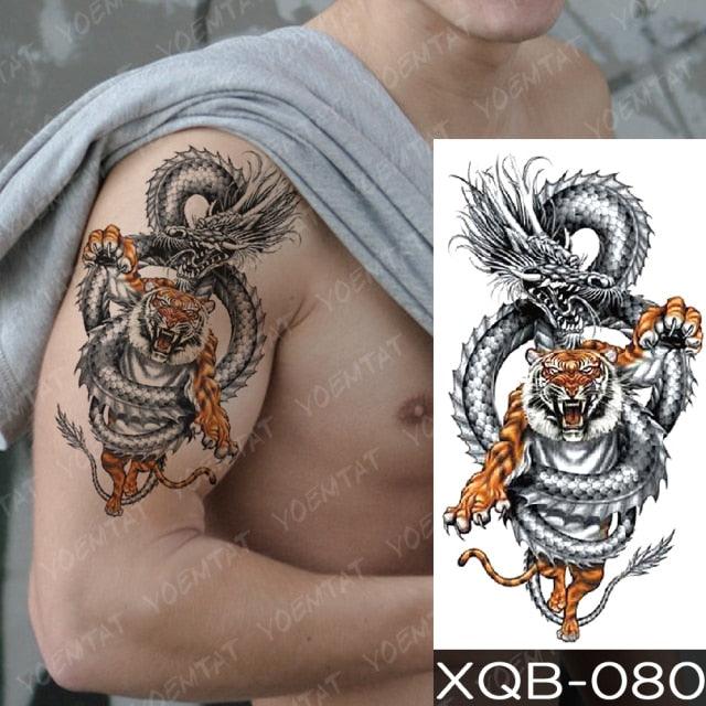 Elegant Black Waterproof Temporary Tattoo Sticker Lion Tiger Bear Flash Tattoos Leopard Wolf Colorful Big Tattoo Stickers For Mens Womens
