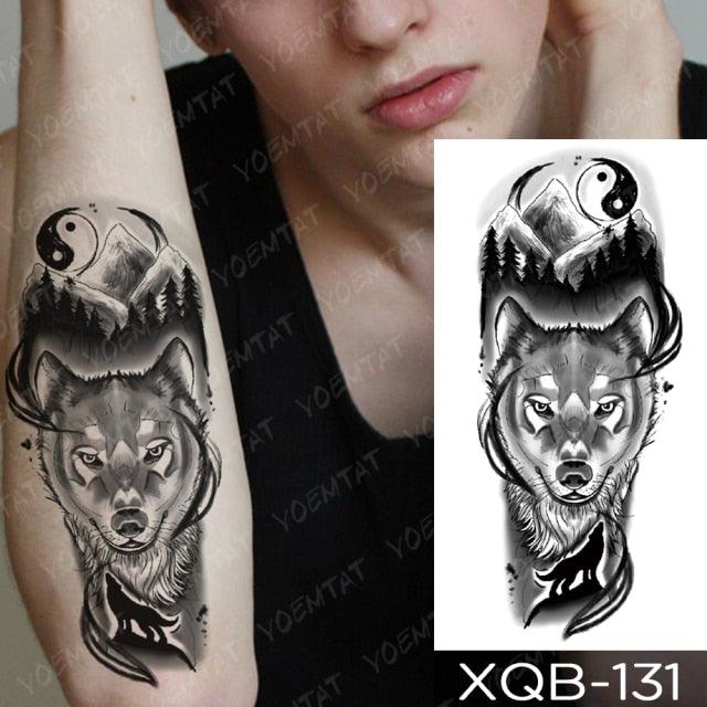 Elegant Black Waterproof Temporary Tattoo Sticker Lion Tiger Bear Flash Tattoos Leopard Wolf Colorful Big Tattoo Stickers For Mens Womens